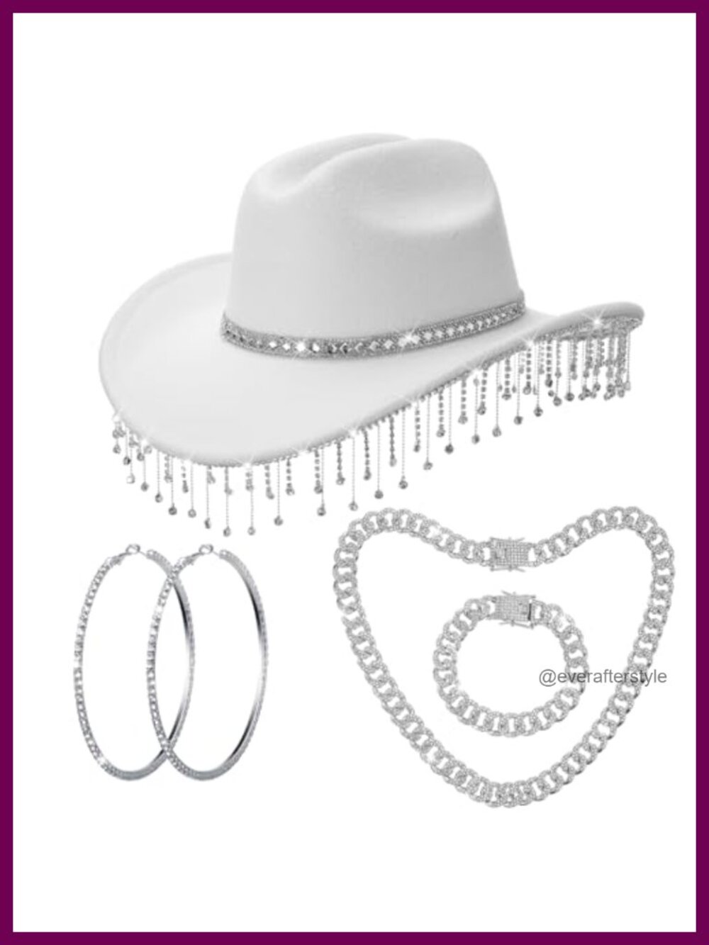 Rhinestone Cowboy Hat Set Felt Cowgirl Hat Necklace Bracelet Earrings